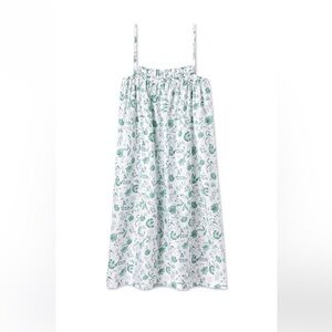Cotton Floral Print Girls Nightgown in White and Green